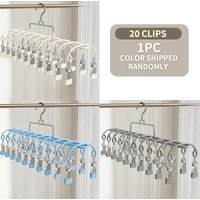 2026 NEW 20 Clips Windproof Stainless Steel Clothes Rack Multi Clip Sock Drying Hanger for Underwear Socks Balcony Storage Rack