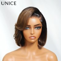 UNICE Ombre Brown Straight Bob Wig with Side-Swept Bangs Pre Cut Pre Bleached 7x5 Lace Glueless Wigs Human Hair Ready To Wear