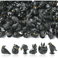 6/12pcs Mini 3D Animal Resin Figurines Black Cat Owl Crow Figures for Micro Landscape Spooky Home Party Table Decor, 6 Styles