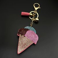 Sweet Three Balls Ice Cream Keychain For Women Men Tassel Rhinestone Pink Female Hot Summer Bag Charm Hanging Kerholder Jewelry