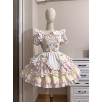 Summer Japanese Sweet Kawaii Lolita Princess Dress Chic Design Puff Sleeves Dress Female Cute Bow Elegant Party Dress Outfits