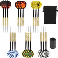 18pk Steel-Tip Darts Set - Professional Metal Shafts w/ Sharpener & Case