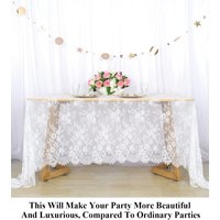 White Vintage Floral Embroidered Lace Tablecloth, Washable Rectangular Table Cloth for Wedding, Bridal Shower, Tea Party & Home