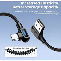 120W 6A Elbow Type C Spring Cable Stretch Fast Charging Data Cord Car Charge For Samsung For Xiaomi For Huawei i cable saver