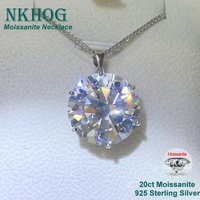 NKHOG 20ct 18mm Round Moissanite Necklace Pendant Women 925 Silver Plated 18k Gold Big Diamond Chain Party Gift Fine Jewelry GRA