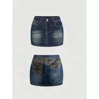 Summer Denim Retro Short Skirt for Women High Wiast Sexy Tight Bag Hip Skirts Lady Slim Fit Y2K Female Short Print Jeans Skirts