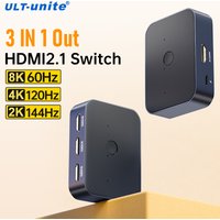 8K60Hz HDMI Splitter Switcher 3 in 1 Out 4K120Hz UHD HDMI Switch Box Hub Compatible with PS5 Xbox Roku Apple TV Fire Stick