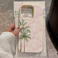 Pink Palm Leaf Coconut Tree Pattern Lychee Soft Phone Case For iPhone 17 11 12 13 14 15 16 Pro Max Air 14 Plus X Xs XR Cover