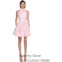 Sexy Pale Pink Cocktail Dresse Halter Sleeveless Open Back Flower Mini Party Gown Short Evening Dresses فساتين للمناسبات الرسمية