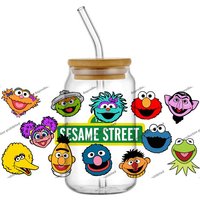 New 15 Design Popular TV shows Sesame Cartoon Elmo Bert 16oz UV DTF 3D Sticker Decals Wraps Glass Can Cups Craft DIY Gift