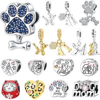 Cute 925 Sterling Silver Charms Beads Poodle Puppy Bulldog Paws Footprint Pendants Fit Bracelet Necklace Women DIY Jewelry Gifts
