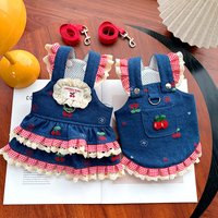 Spring Summer Pet Clothes Dog Dresses Breathable Denim Cherry Couple Suspender Skirt for Dogs Cats Teddy Bichon Outdoor Walking