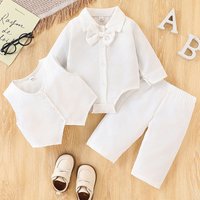 3 pièces printemps automne nouveau-né garçon vêtements mode coréenne Gentleman cravate blanc coton body + gilet + pantalon bébé vêtements ensembles B310