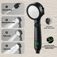 High Pressure Shower Head LED Temperature Display Shower Heads 4 Modes Water Saving Adjustable One-Key Stop Bathroom Sprayer
