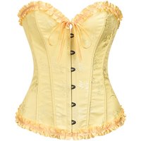 Yellow Jacquard Ruffled Trim Boned Sexy Overbust Push Up Bustier Top Corset Mujer Slimming Corsets For Women Sexy Gothic Clothes