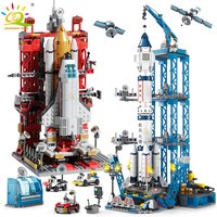 HUIQIBAO Space Aviation Manned Rocket Building Blocks With Astronaut Figure City Aerospace Model Bricks Children Toys for Kids