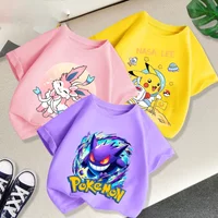 Pokemon Pikachu Boy Girl T Shirt Cute Cartoon Baby Clothes Squirtle Gengar T-Shirts Charmander Eevee Print Tees Kids Summer Tops