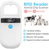 Handheld 134.2KHz 125kHz Animal RFID Reader Pet Cat Dog Microchip Scanner FDX-B Glass Chip USB/Bluetooth Tag Reader with Tags