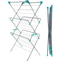 Extra Large Collapsible Drying Rack with Hooks, Hangers, and Non-Slip Feet, 81cm Wide, Blue/Grey