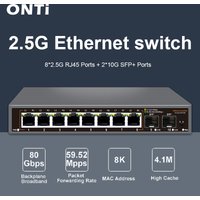 ONTi 2.5G Unmanaged Ethernet Switch 8 Port 2.5GBASE-T Network Switch with 10G SFP+ Port Plug and Play Fanless Homelab Switch