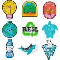 1-9pcs Reduce Reuse Recycle Save Earth Forest PVC Shoe Charms Buckle Wristbands Hole Slipper Accessories Decorations Kid Gift