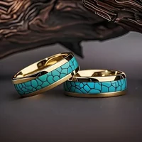 8MM Unique Men's Fashion Stainless Steel Rings Colorful Shell Inlay Turquoise Wedding Band Jewelry Engagement Party Steel Ring