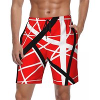 Irregular Stripe Line Board Shorts For Men Art Design Breathable Drawstring Beach Shorts Hip Hop Street Summer Red Swim Trunks