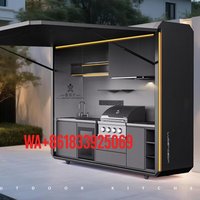 Waterproof Outdoor Kitchen Cabinets Full Kit Smart BBQ Grill Island Refrigerator Sink Backyard Party Station Modern