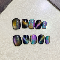 10Pcs Gradient Flase Nails Press on Handmade Cat Eye Full Cover Glitter Short Colorful Fake Nails Wearable Sunglow Women Gift