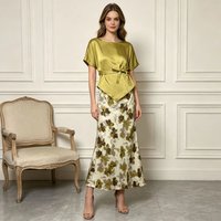 High Quality Printing Bust Skirt Suit Women O Neck Short Sleeves Lace Up Tops+high Waist Knee Length Skirt Female Two Piece Set
