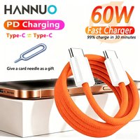 HANNUO 60W USB C to USB Type C Cable PD Fast Charging Data Cable With Card Needle Type C Cord Charger For MacBook iPhone Samsung