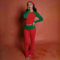 3Pcs Casual Tracksuits Headband Round Neck Long Sleeve Top Trousers Set Fashion Sport Style High Waist Flared Pants Suit Clothes