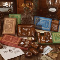 6Pcs/boxed Retro Log Color Stamp Set Vintage Wooden Rubber Stamps For DIY Scrapbook Journal Album Craft Supplies