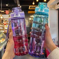 1L Gradient Plastic Water Bottle Cup with Time Mark Scale Sport Water Bottle for Girl Boy School Travel Outdoor Drinking Bottle