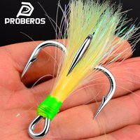 PROBEROS 10pcs/Box Barbed Sharp Feather Treble Hooks High Carbon Steel Hook Antirust Lure Kit Fishing Pesca Tackle Fish Hook