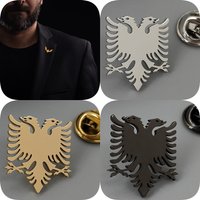 New hip-hop style Albanian eagle hollow stainless steel gold-plated badge, suit lapel pin waterproof black, men's brooch set