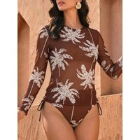 2026 UPF Sunscreen Swimsuit Women Long Sleeved 2-Piece Drawstring Slim Swimwear Female Bathers Quick Drying Swimming Swim Suit
