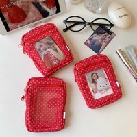 Red Polka Dot Photo Storage Display Bag Portable Lipstick Earphone Organizer Pouch with Photocard Slot