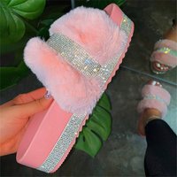 Thick Bottom Crystal Sexy Slippers For Women Summer New Home Outdoor Casual Soft Plush Platform Slippers Female Flip Flops Shoes