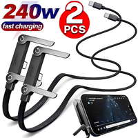 2-in-1 65W/240W Cable High-speed Quick Charging USB Type C Cable Wire with Folding Phone Stand for IPhone 17 Samsung Xiaomi 2Pcs