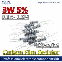 10pcs 3W Carbon Film Resistor 5% 0.1R - 1.5M 1R 0.22R 4.7R 10R 22R 33R 47R 200R 1K 4.7K 10K 100K 150K 1M 10 22 33 47 4K7 ohm