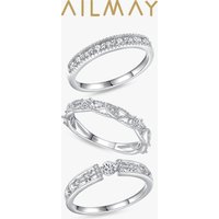 Ailmay New Sale Fashion 925 Sterling Silver Simple Geometric Stackable Rings Shining CZ For Women Wedding Engagement Jewelry