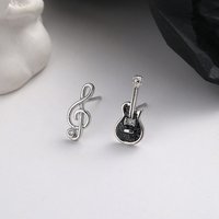 Creative Asymmetric Treble Clef Guitar Stud Earrings Musical Note Earrings For Women Music Lovers Gift Wedding Party Jewelry