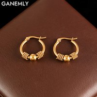 GANEMLY High Quality Minimalist Stainless Steel Metal Round Hollow Hoop Earrings for Women 2025 Rust Proof Jewelry Bijoux Femme