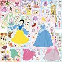 8/16sheets Disney Cute Anime Princess Puzzle Stickers Ariel Rapunzel Make a Face DIY Assemble Jigsaw Decals Funny Party Game Toy