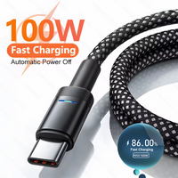 100W 6A USB A to Type C Fast Charging Cable Nylon Braided Auto Power Off Cable Cord For Samsung Xiaomi Huawei 1M 1.5M 2M Cable