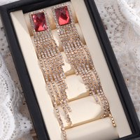 Shiny Crystal Zircon Long Clip Earrings for Women Geometric Hanging Tassel Earring Fashion Party Vintage Pendant Jewelry