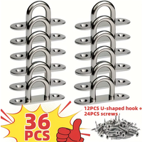 12X Stainless Steel Screw Hooks And 24x Mounting Screws, M5 Eye Plate with Ring, for Marine Equipment, Ceiling Wall Hangings