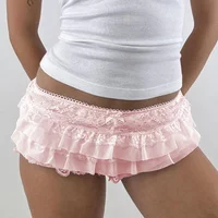 Y2k Cutest Ruffles Mesh Layers Bloomers Frilly Pants Fairy Tiered Lace Micro Shorts Bow Waistband Booty Shorts Women Streetwear