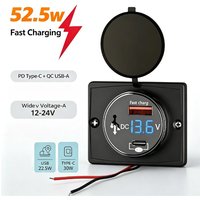 AliExpress NONE Dual Port Car USB Socket 52.5W PD QC Fast Charger LED Voltage Meter Waterproof Power Outlet for Car Bike Boat RV Truck